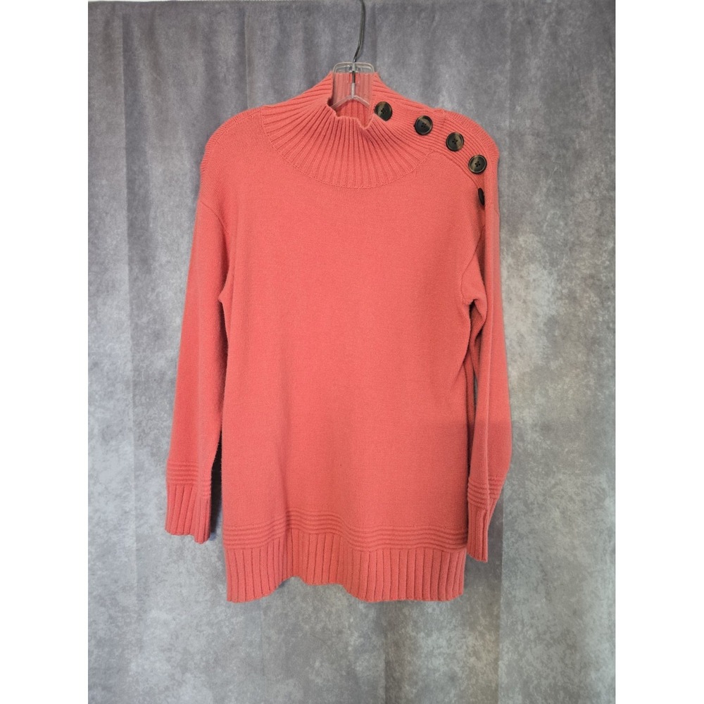 Anthropologie Sweater Women XS Coral/ Pink  Button Detail Turtleneck Long Sleeve